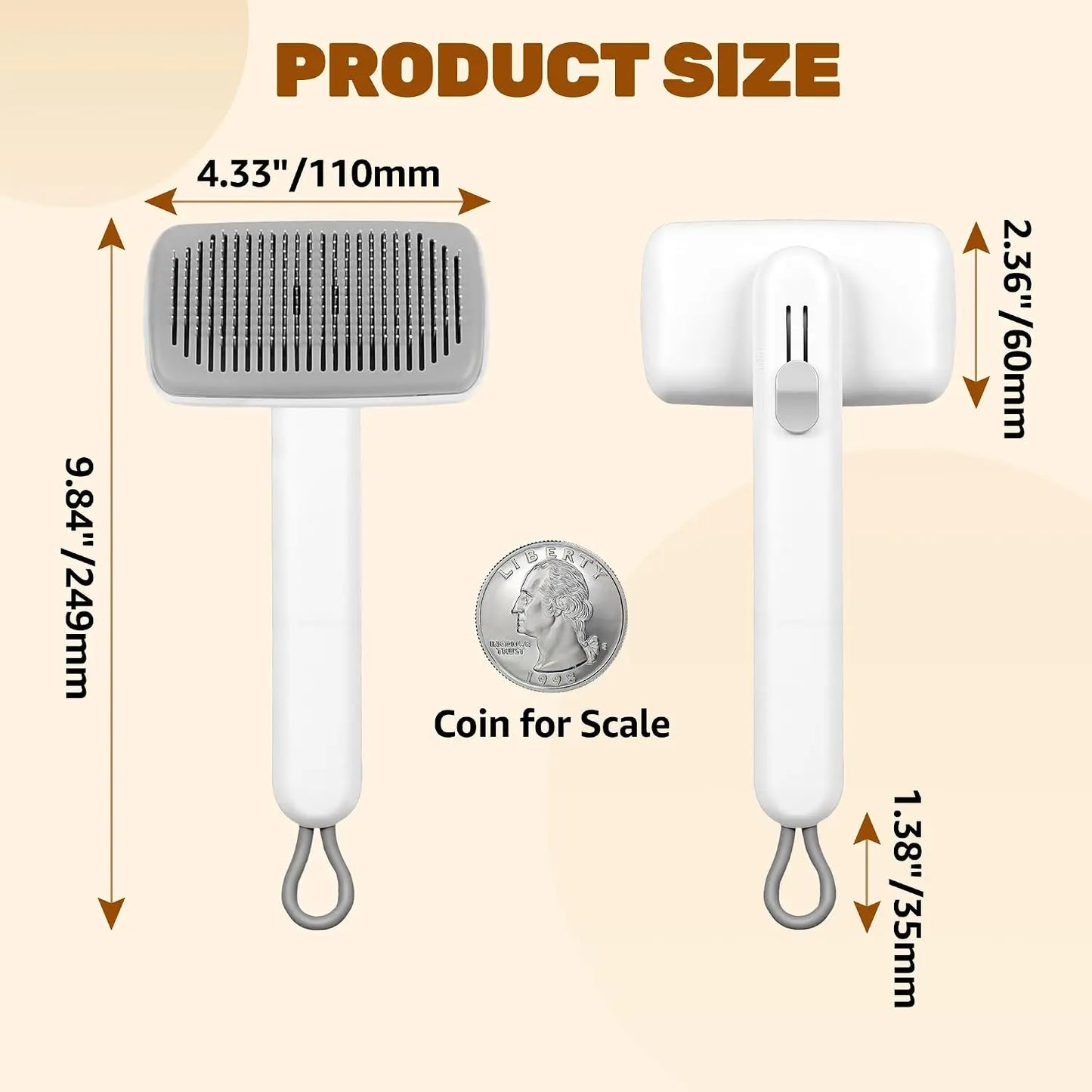 Dog & Cat Button Hair Removal Comb - Universal Self-Cleaning Deshedding Slicker Brush, 1-Click Release, Easy Clean, Shed Control, No Hair Picking