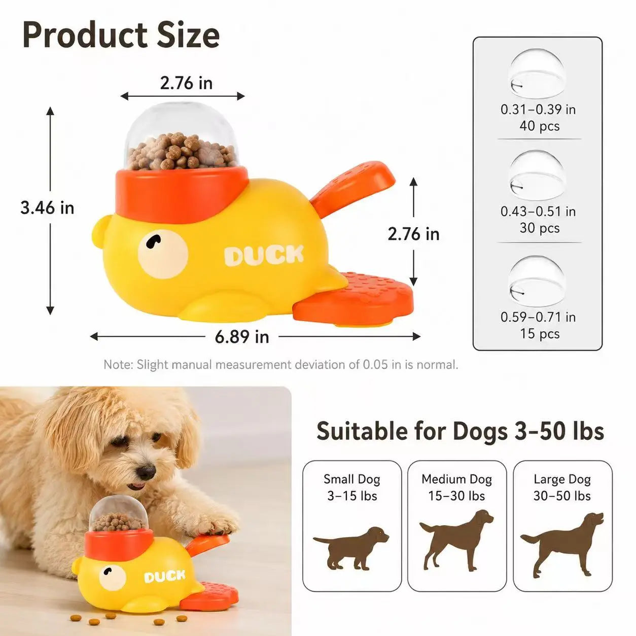 Interactive Duck-Shaped Dog Treat Dispenser Toy - ABS Plastic Slow Feeder Puzzle for IQ Training and Stress Reduction for Dogs of All Sizes