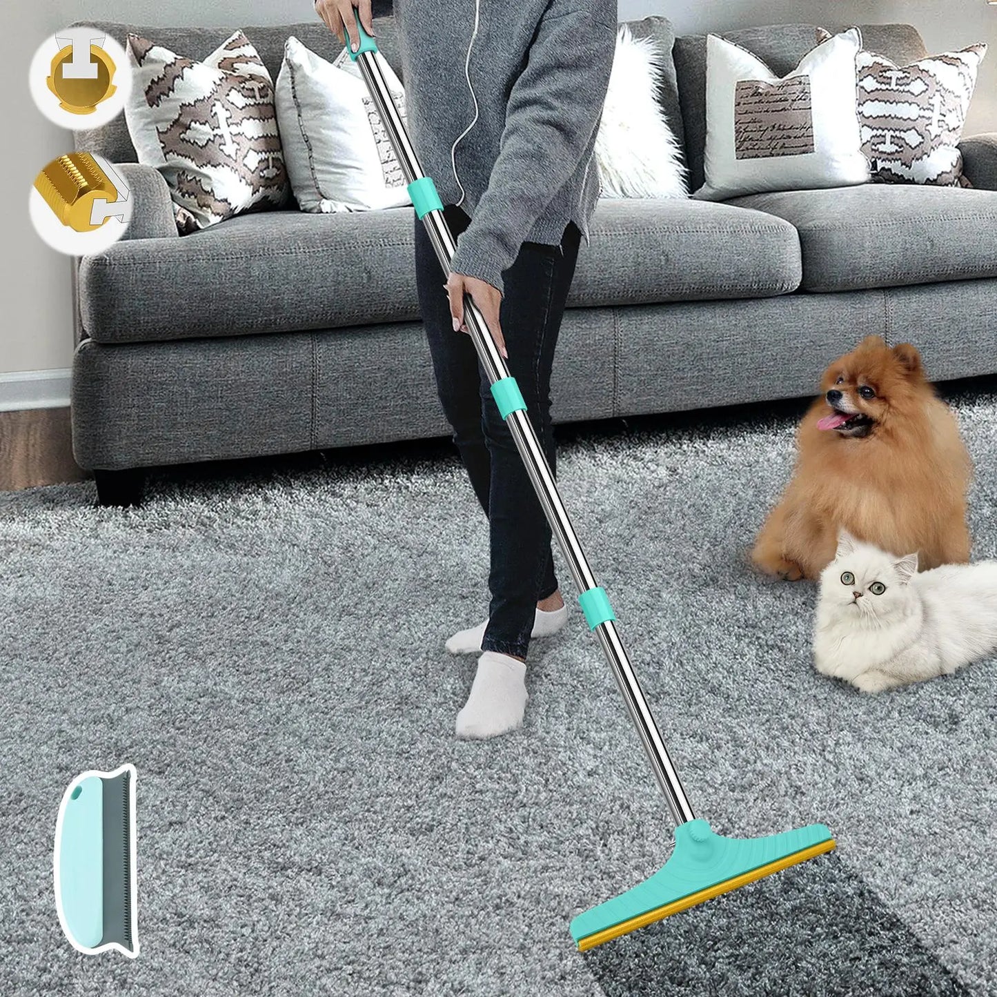Adjustable Cat Hair Remover and Pet Cleaning Brush with Hanging Ring - Effective Tool for Carpets and Floors, Ideal Valentine's Day Gift