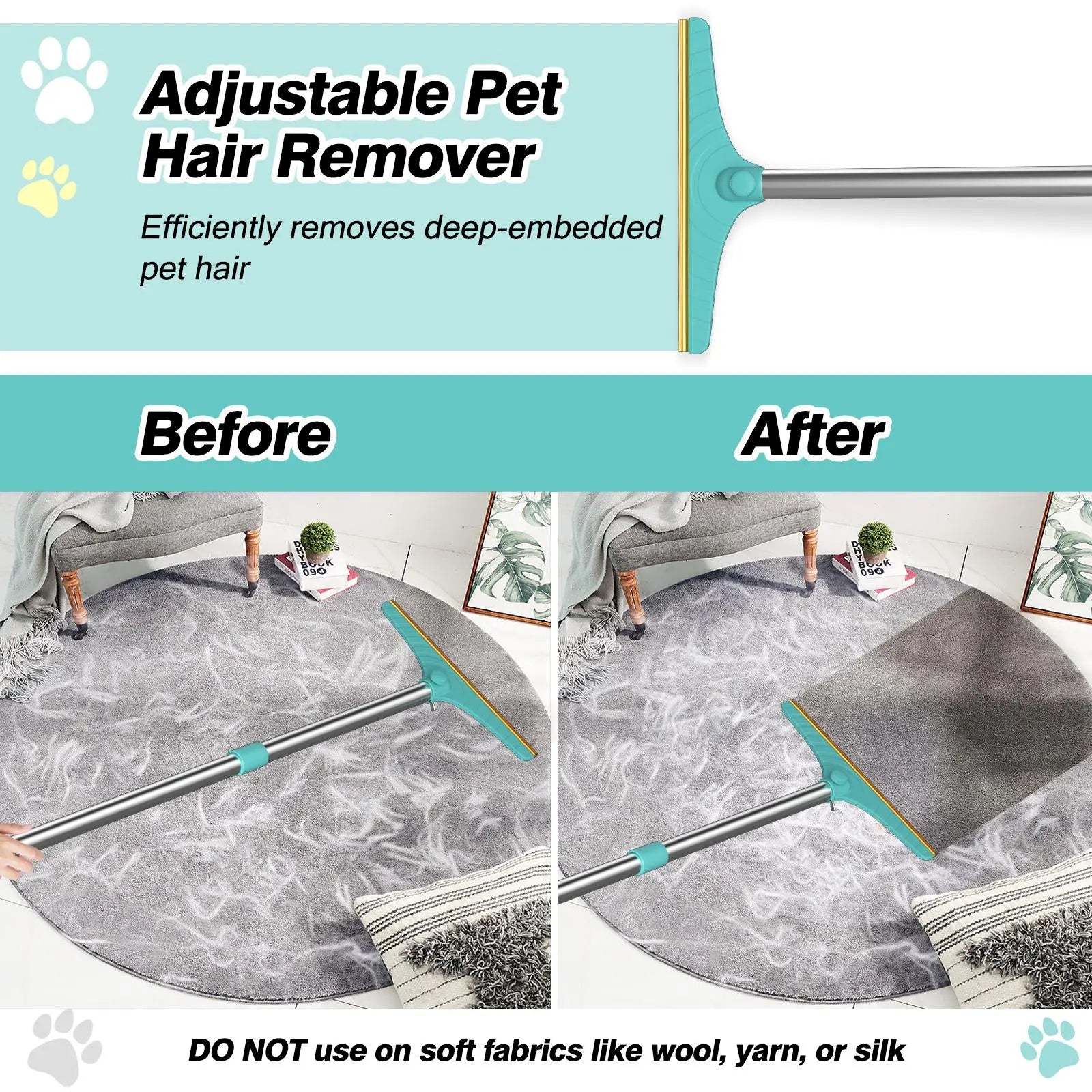Adjustable Cat Hair Remover and Pet Cleaning Brush with Hanging Ring - Effective Tool for Carpets and Floors, Ideal Valentine's Day Gift