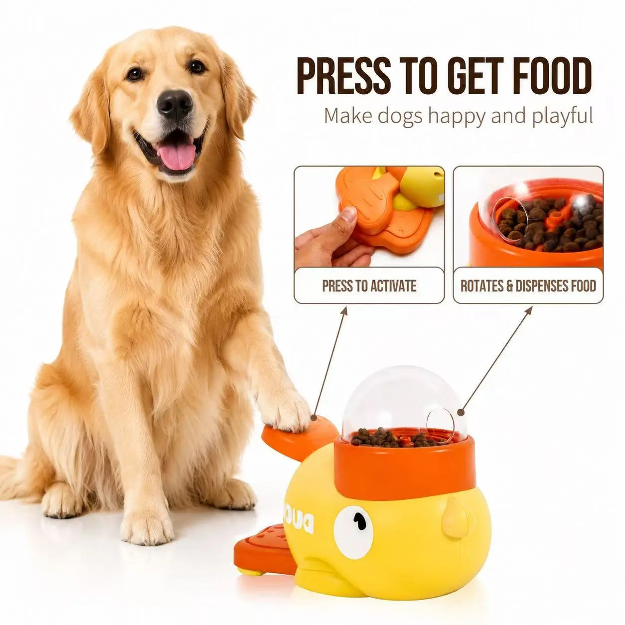 Interactive Duck-Shaped Dog Treat Dispenser Toy - ABS Plastic Slow Feeder Puzzle for IQ Training and Stress Reduction for Dogs of All Sizes