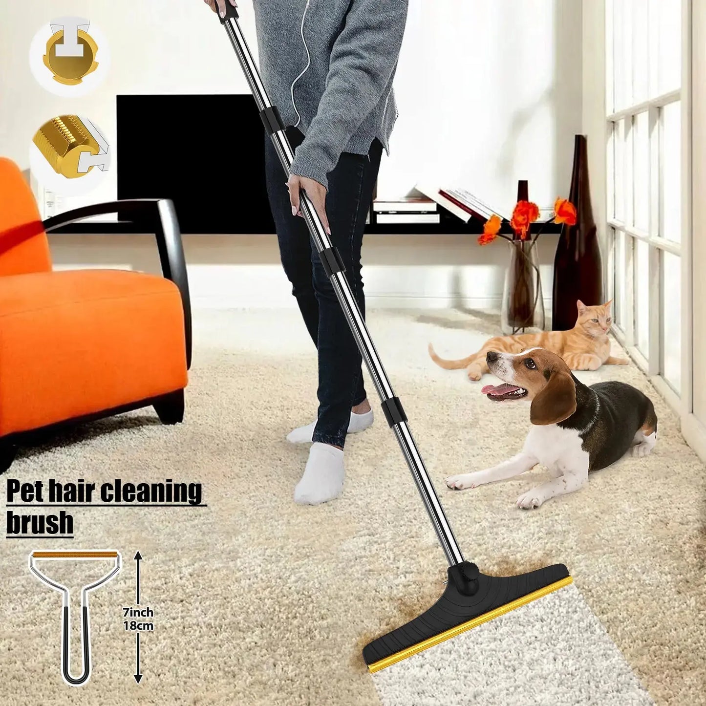 Adjustable Cat Hair Remover and Pet Cleaning Brush with Hanging Ring - Effective Tool for Carpets and Floors, Ideal Valentine's Day Gift