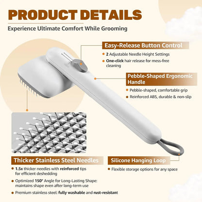 Dog & Cat Button Hair Removal Comb - Universal Self-Cleaning Deshedding Slicker Brush, 1-Click Release, Easy Clean, Shed Control, No Hair Picking