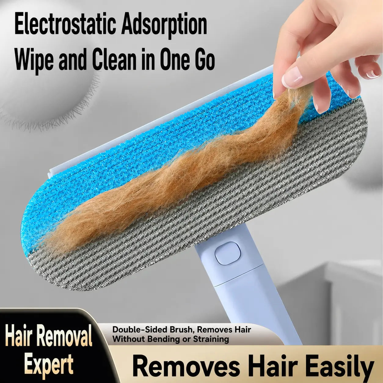 Pet Hair Remover Brush for Couch, Carpet and Clothes, Reusable Lint Brush with Long Handle, Includes 2 Brushes