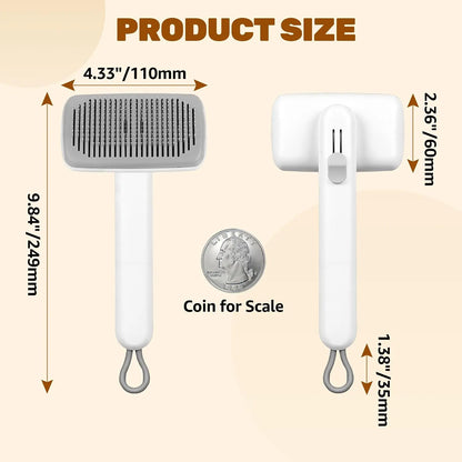 Dog & Cat Button Hair Removal Comb - Universal Self-Cleaning Deshedding Slicker Brush, 1-Click Release, Easy Clean, Shed Control, No Hair Picking