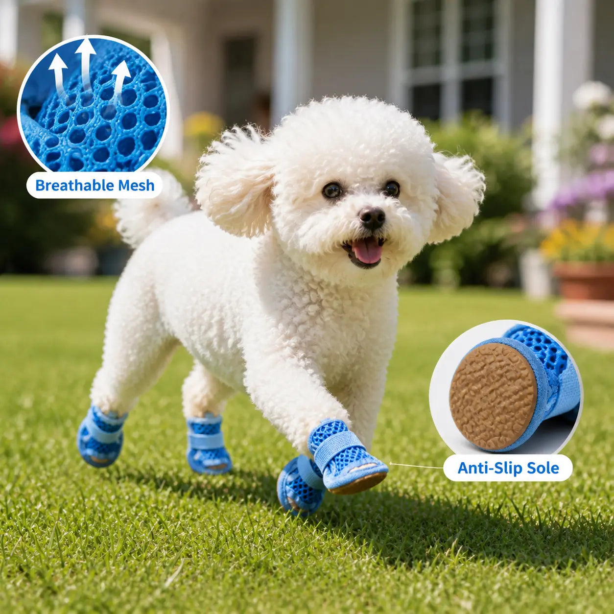 4 Counts Breathable Mesh Dog Shoes, Anti-Slip Adjustable Strap Lightweight Pet Paw Protectors for Summer Daily Outdoor Walking