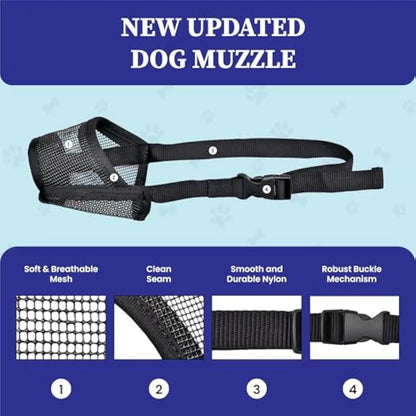 Adjustable Air Mesh Dog Muzzle for Various Sizes - Prevents Biting, Scavenging, Licking, and Chewing - Ideal for Back to School