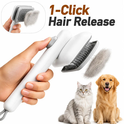Dog & Cat Button Hair Removal Comb - Universal Self-Cleaning Deshedding Slicker Brush, 1-Click Release, Easy Clean, Shed Control, No Hair Picking