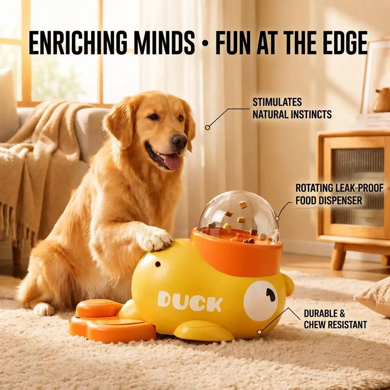Interactive Duck-Shaped Dog Treat Dispenser Toy - ABS Plastic Slow Feeder Puzzle for IQ Training and Stress Reduction for Dogs of All Sizes