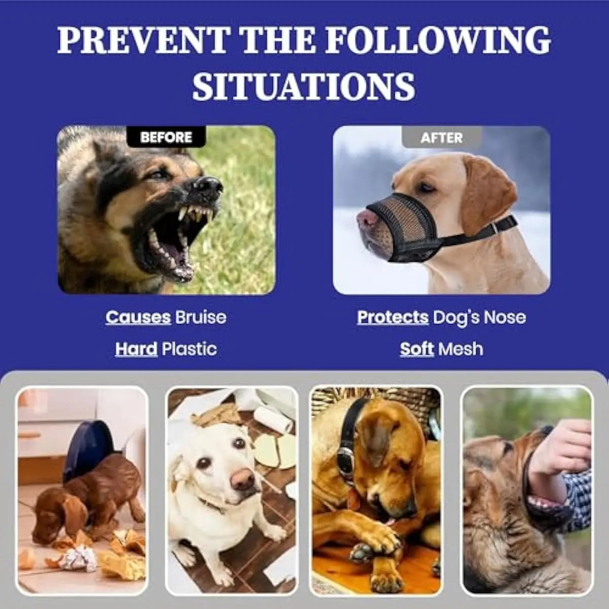 Adjustable Air Mesh Dog Muzzle for Various Sizes - Prevents Biting, Scavenging, Licking, and Chewing - Ideal for Back to School