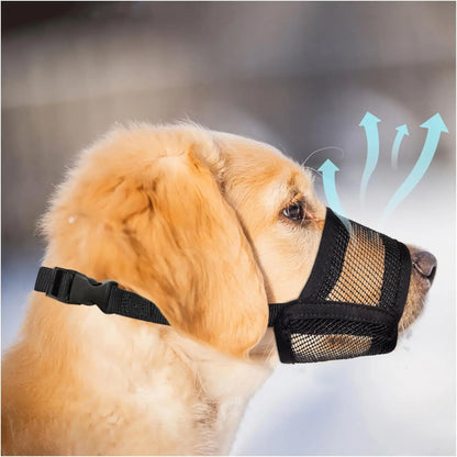 Adjustable Air Mesh Dog Muzzle for Various Sizes - Prevents Biting, Scavenging, Licking, and Chewing - Ideal for Back to School