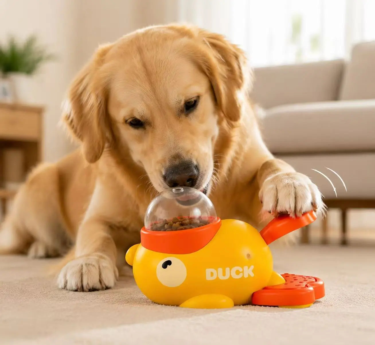 Interactive Duck-Shaped Dog Treat Dispenser Toy - ABS Plastic Slow Feeder Puzzle for IQ Training and Stress Reduction for Dogs of All Sizes