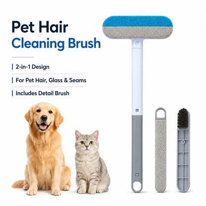Pet Hair Remover Brush for Couch, Carpet and Clothes, Reusable Lint Brush with Long Handle, Includes 2 Brushes