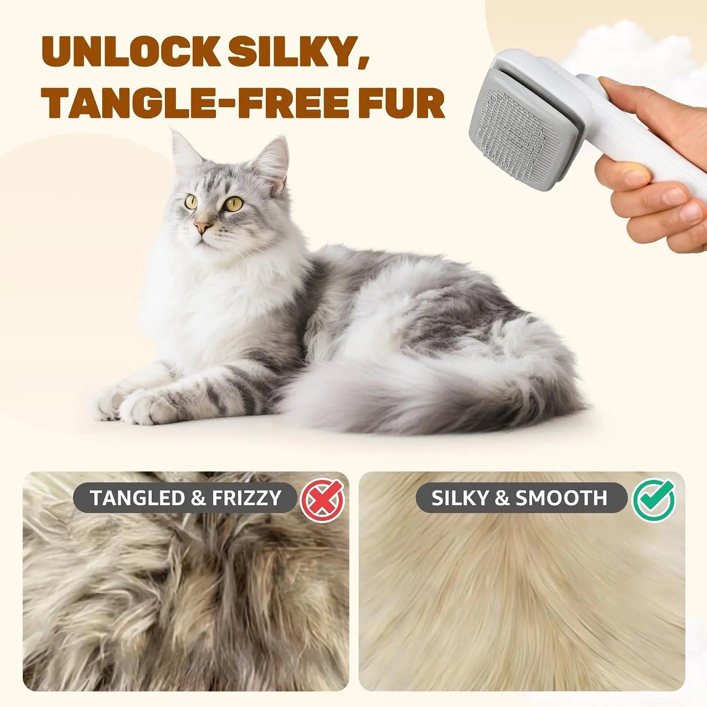 Dog & Cat Button Hair Removal Comb - Universal Self-Cleaning Deshedding Slicker Brush, 1-Click Release, Easy Clean, Shed Control, No Hair Picking
